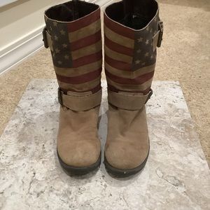 Sbicca Vintage Collection Patriotic American Flag Leather Upper Boots
